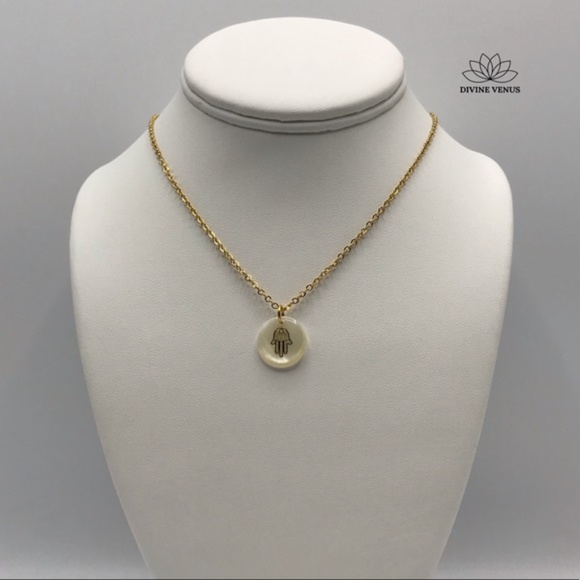 Freshwater Shell Hamsa Necklace | Stainless Steel - Picture 6 of 10